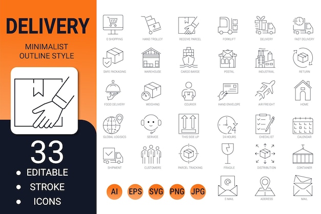Delivery shipping logistics icon set minimal editable thin line outline vectors