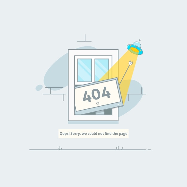 Design 404 error. Page is lost and not found message. Template for web page with 404 error. Modern line design.