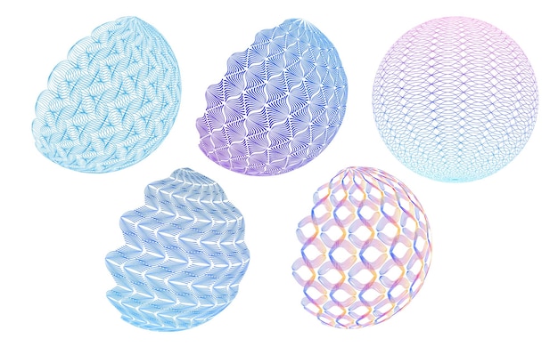 Design elements Abstract geometric spheres set with gradient lines and 3D mesh patterns Modern vector design elements for digital backgrounds data visualization technology and creative minimal