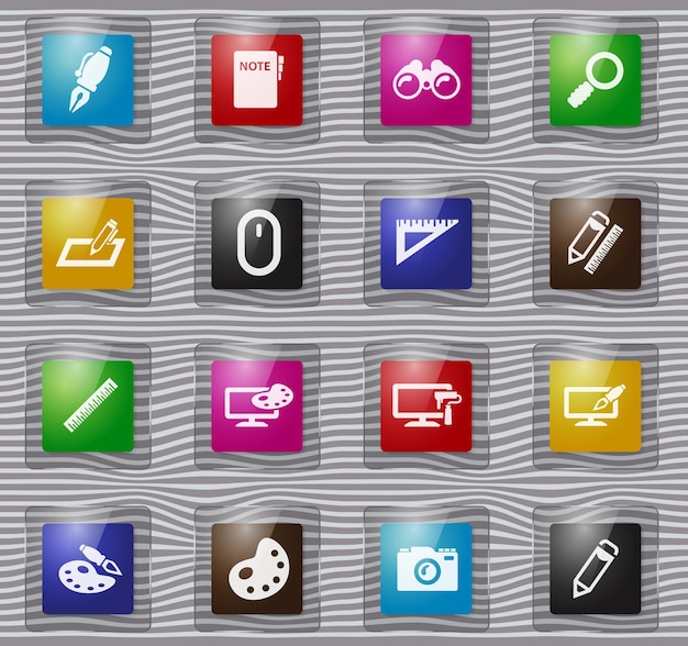 Design glass icons set