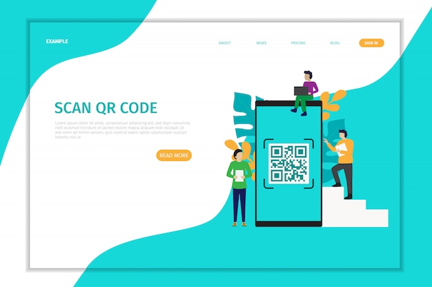 Design landing page QR Code scanning vector 