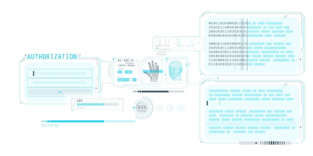 Design of a futuristic software interface for data decoding with authorization window Vector illustration