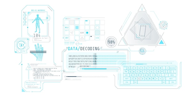 design of a futuristic software interface for entering and decrypting data about a person vector illustration