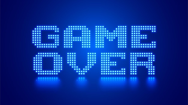 Design of game over message Pixel art 8 bit game Retro gaming for vector computer game assets Arcade retro gaming Web banner with neon design phrase Game Over on blue background
