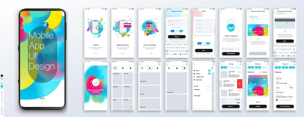 design of the mobile application ui ux set of gui screens