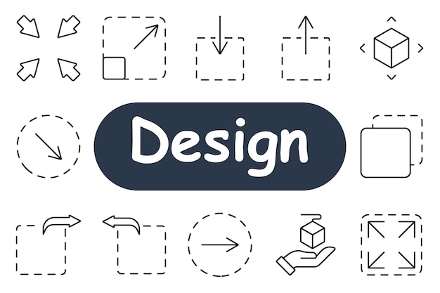Design set icon Arrows pointing inward expanding square arrow pointing down cube circle arrow dragging arrow object hold arrow forward resize square