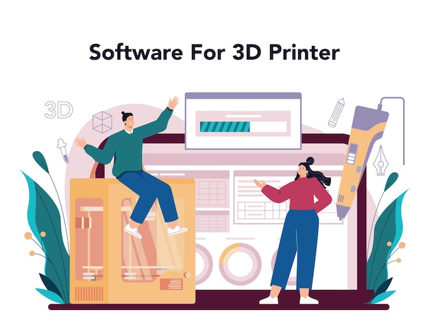 Designer 3D online service or platform. Digital drawing. 3D printer