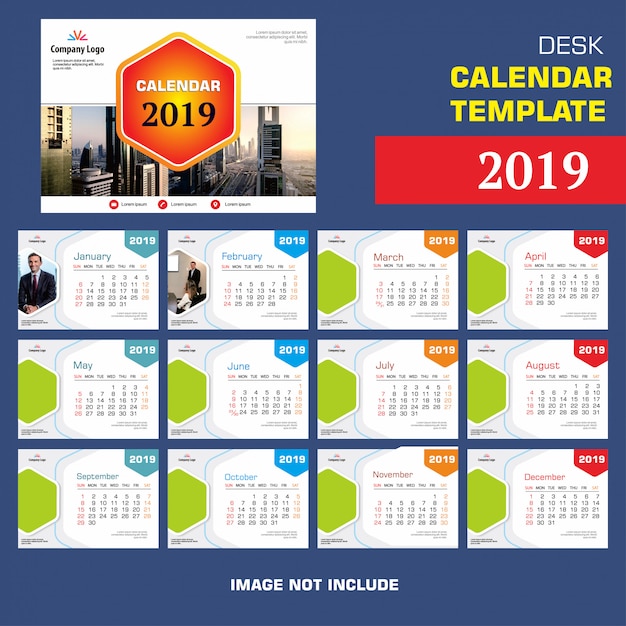 Desk calendar template design 2019