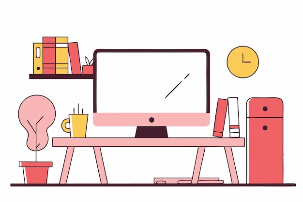 Desk with a computer concept illustration art on white background