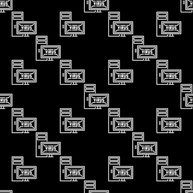 Desktop PC with Virus on Screen vector Viruses seamless pattern in outline style