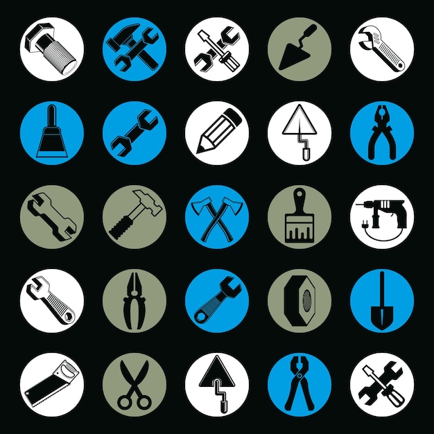 Detailed work tools collection, vector 3d repair instruments, can be used in graphic and web design. Construction and industrial icons isolated.