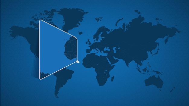 Detailed world map with pinned enlarged map of Cape Verde and neighboring countries. Cape Verde flag and map.