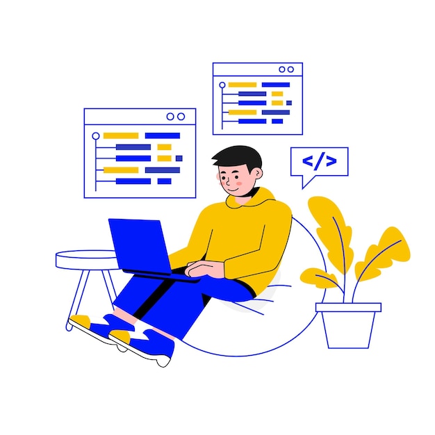 Developer man chiling use laptop to develop program