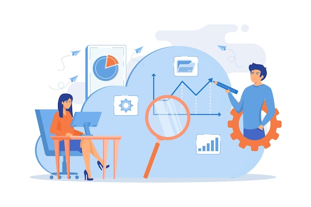 Developers drawing chart monitoring applications Computing resourses operaing data a services cloud
