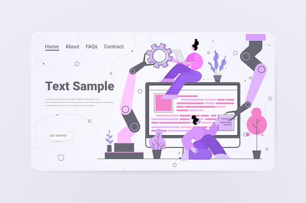 developers team with robotic hands creating website ui web application development program software optimization concept horizontal copy space full length 