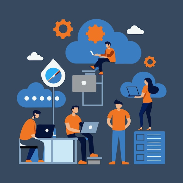 developers working on cloud solutions develops team