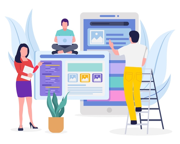 Developing team working on website