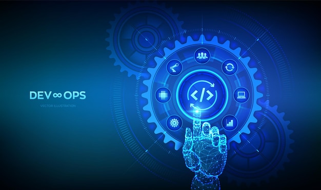 Devops Agile development and optimisation Software development methodology Connected gears cogs