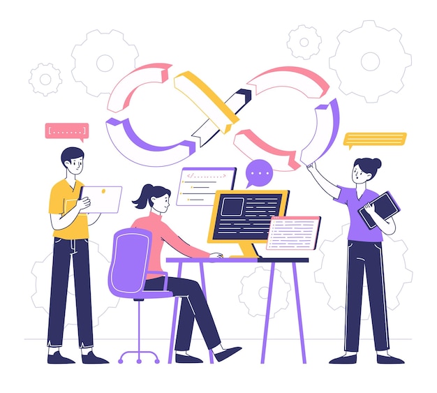 DevOps development operations software engineering culture flat vector illustration