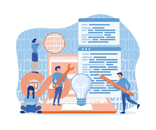 DevOps software team of programmer development and operations flat vector modern illustration