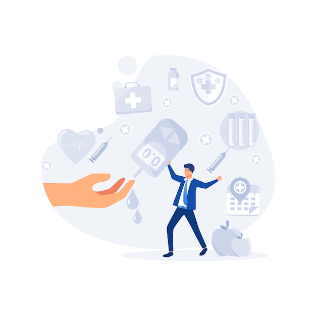 diabetes high sugar level in blood persons concept problem awareness and checking equipment or diet control therapy flat vector modern illustration