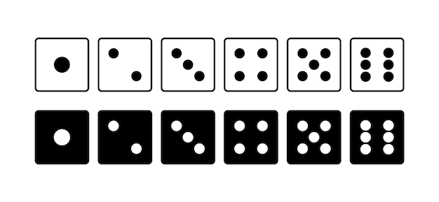 dice game with white and black cubes collection gambling dices to play in casino dice from one to six dots vector illustration