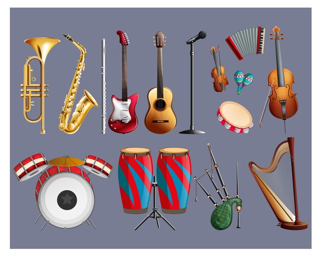 different types of musical instruments vector illustration