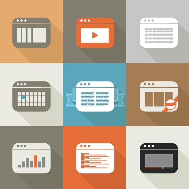 Different web browser icons set vintage style