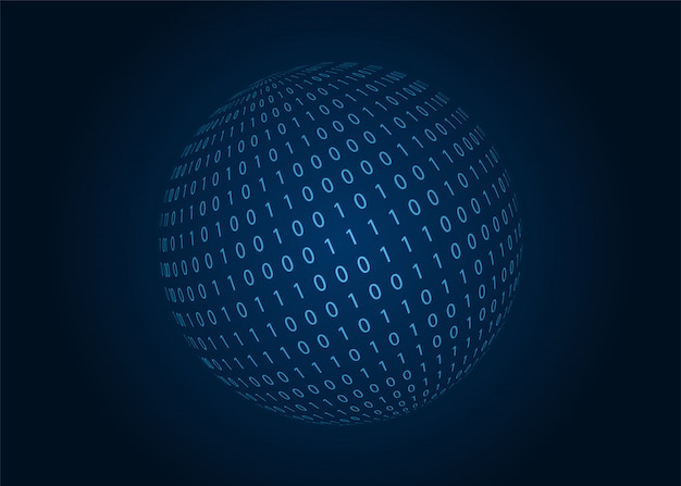 digital binary code sphere. blue background.  illustration.