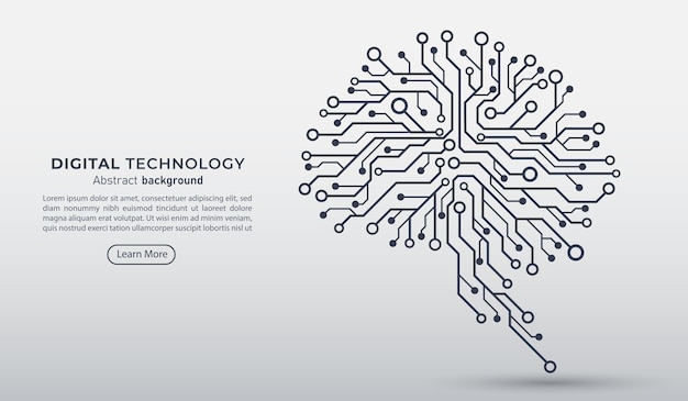 Digital brain with circuit in white background Artificial intelligence and innovation futuristic technology concept Vector illustration art work for web banner and template
