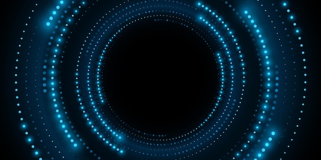 digital circles of glowing dots. big data visualization into cyberspace with swirl energy. network information concept. modern futuristic background. vector illustration.