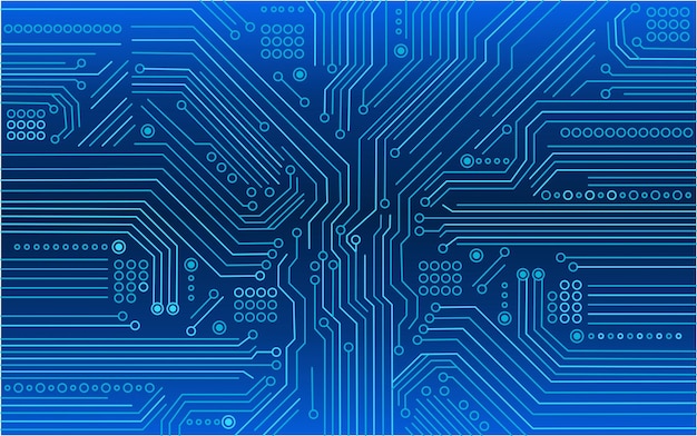 Digital circuit board on blue technology background Lines and dots connected
