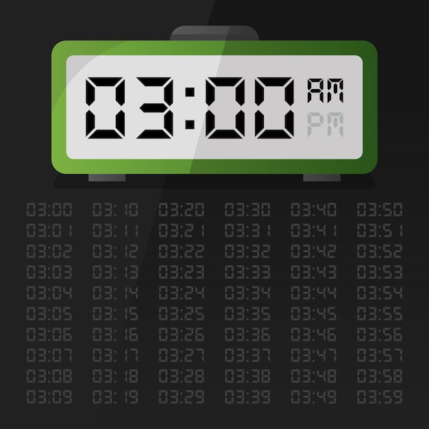 Digital Clock Displaying 3 O'Clock with Digital Number Set EPS 10 Free Vector