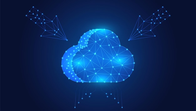 Digital cloud polygon Data migration in transformation Cloud computing concept
