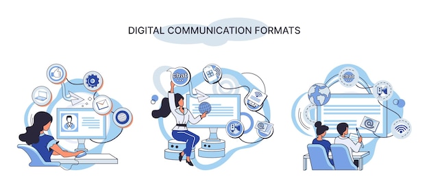 digital communication formats metaphor content with online data and social media streaming mobile app