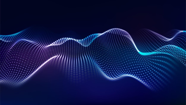 Digital dynamic wave of particles Vector abstract blue futuristic background Big data visualization