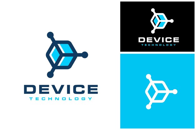 digital geometric 3d cube with triangular circuit connection link for digital device logo design