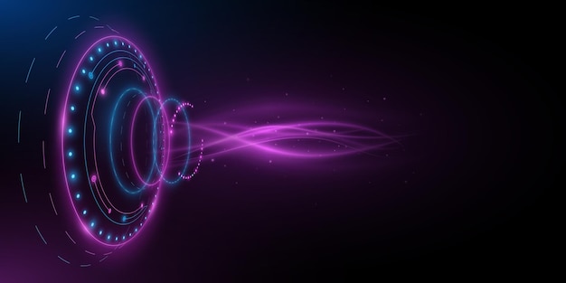 Digital glowing HUD elements with blue and purple light effect of moving waves User interface UI and GUI graphic design Futuristic technology background Cyber space Dashboard display Vector