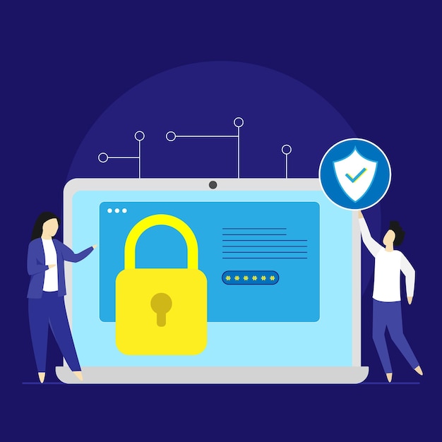 digital information safety and security vector people talks about personal data protection and cybe