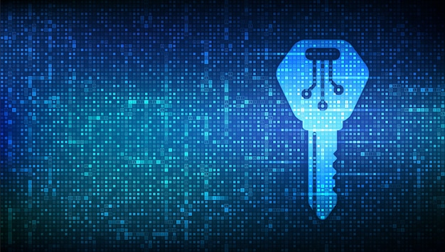 Digital key. Electronic key icon made with binary code. Cyber security and access background.
