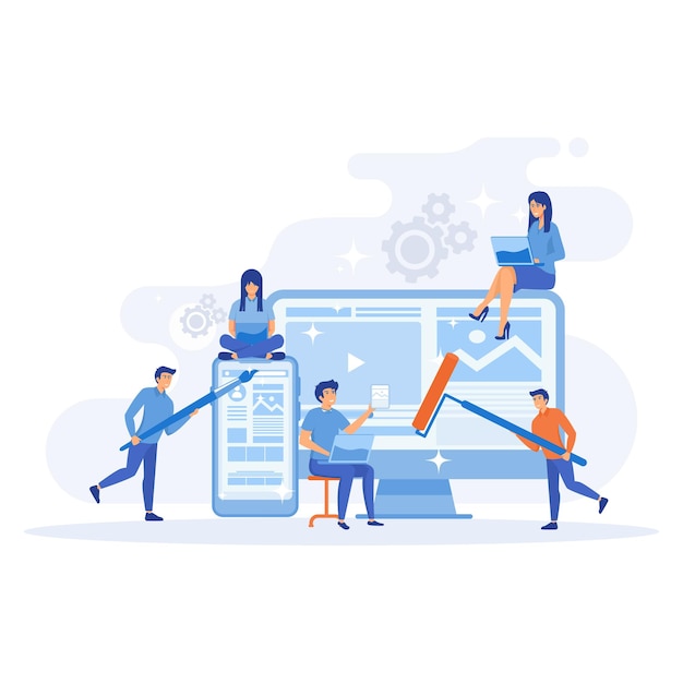 digital mobile application development and design process concept business team working online