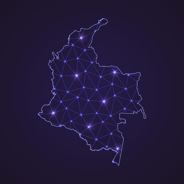 digital network map of colombia. abstract connect line and dot on dark background