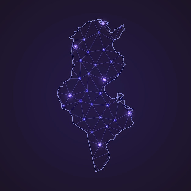 digital network map of tunisia. abstract connect line and dot on dark background