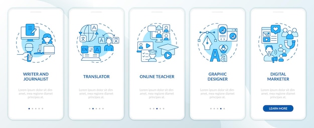 Digital nomad jobs blue onboarding mobile app screen