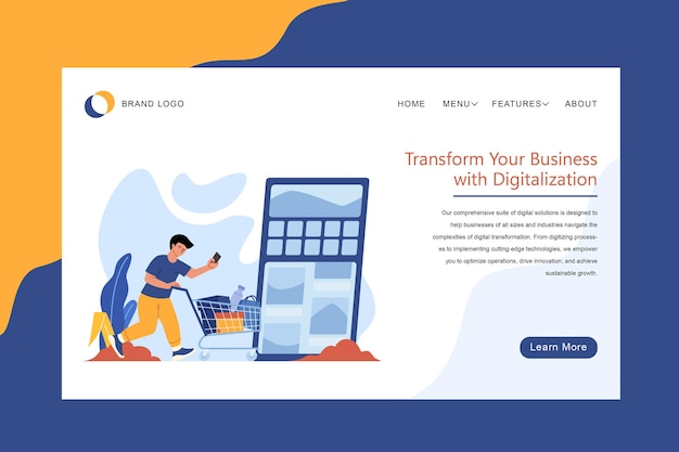 digital online shopping flat illustration with smartphone for business website banner design landing page template