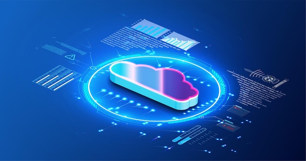 digital space data storage vector illustration cloud storage for downloading an isometric
