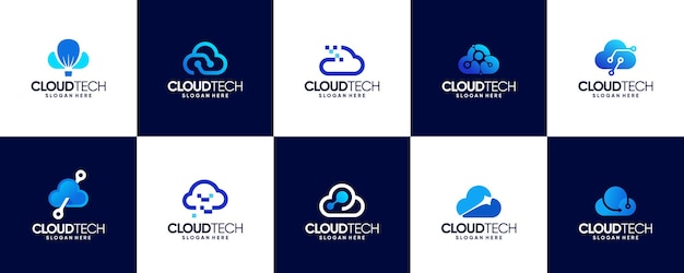 digital storage logo collection with abstract cloud concept modern technology logo graphic design
