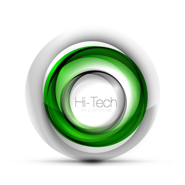 Digital techno sphere web banner button or icon with text Glossy swirl color abstract circle design hitech futuristic symbol with color rings and grey metallic element Vector illustration