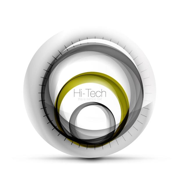 Digital techno sphere web banner button or icon with text Glossy swirl color abstract circle design hitech futuristic symbol with color rings and grey metallic element Vector illustration