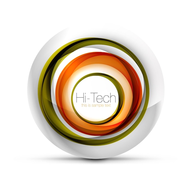 Digital techno sphere web banner button or icon with text Glossy swirl color abstract circle design hitech futuristic symbol with color rings and grey metallic element Vector illustration